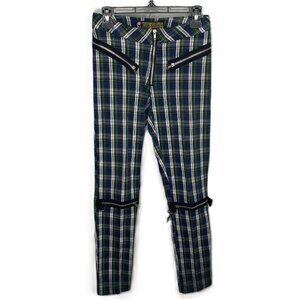 Vintage 90s Dogpile DP Gerl Blue Green Plaid Bondage Pants
